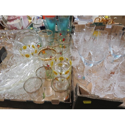 87 - TWO TRAYS OF GLASSWARE TO INCLUDE ETCHED EXAMPLES