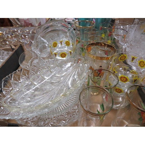 87 - TWO TRAYS OF GLASSWARE TO INCLUDE ETCHED EXAMPLES