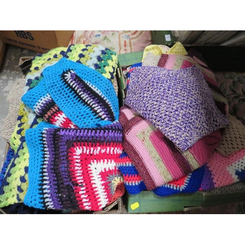 90 - TWO BOXES OF VINTAGE HANDMADE BLANKETS