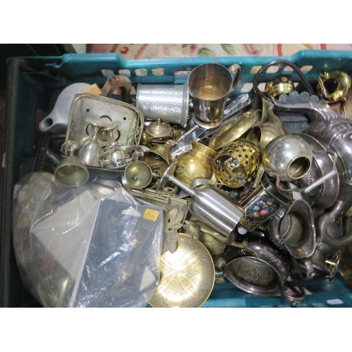 92 - A TRAY OF ASSORTED METAL WARE