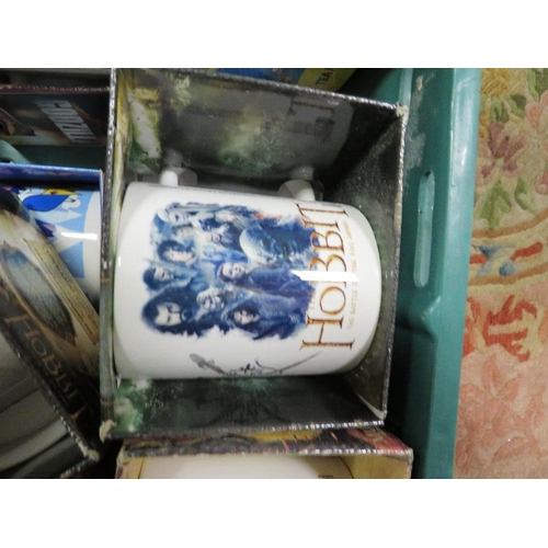 95 - TWO BOXES OF NEW OLD STOCK BOXED MUGS, HOBBIT ETC