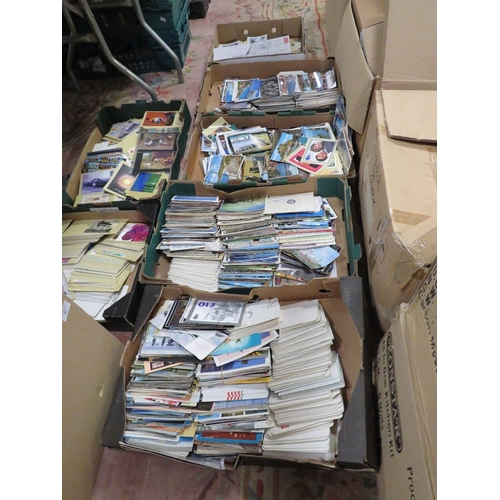 96 - SEVEN BOXES OF POSTCARDS AND FIRST DAY COVERS