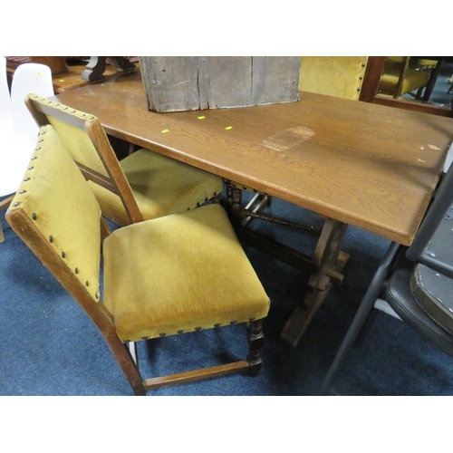 788 - AN OAK REFECTORY DINING TABLE & FOUR CHAIRS