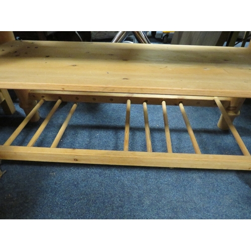 807 - A HONEY PINE RECTANGULAR HALL TABLE - W 120 CM - A/F