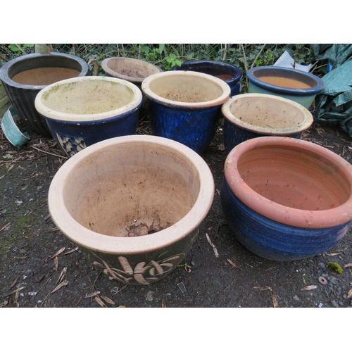 604 - NINE ASSORTED CERAMIC GARDEN PLANTERS