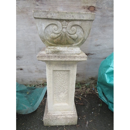 605 - A SANDSTONE PEDESTAL PILLAR PLANTER