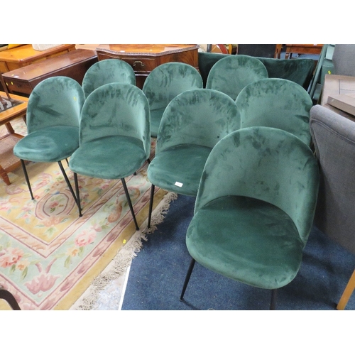 834 - A SET OF EIGHT MODERN GREEN UPHOLSTERED DINING CHAIRS