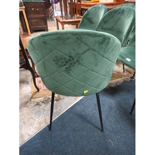 834 - A SET OF EIGHT MODERN GREEN UPHOLSTERED DINING CHAIRS