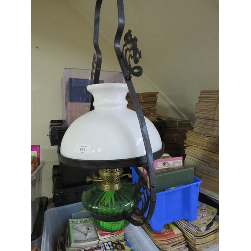 851 - A VINTAGE HANGING OIL LAMP (UNDER STAIRS)