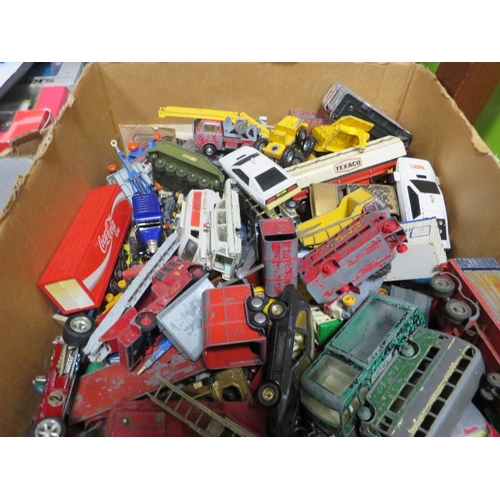 72 - A BOX OF PLAYWORN DIE CAST VEHICLES TO INCLUDE CORGI, DINKY AND MATCHBOX