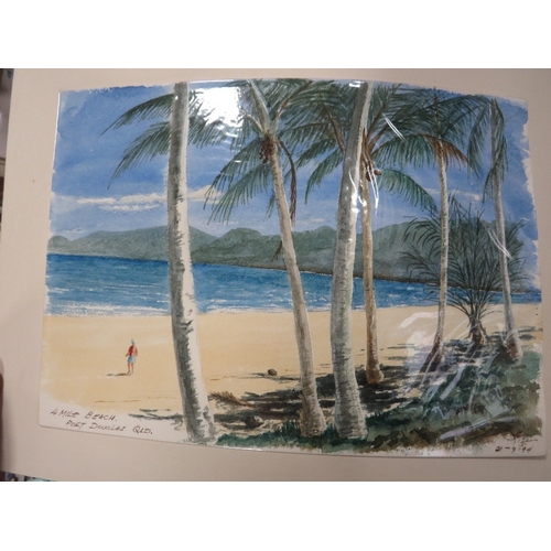 1 - AUSTRALIA INTEREST, TWO ALBUMS OF 29 SIGNED WATER COLOUR PAINTINGS, MOSTLY OF LANDSCAPES AND LOCAL W... 