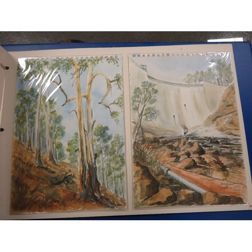 1 - AUSTRALIA INTEREST, TWO ALBUMS OF 29 SIGNED WATER COLOUR PAINTINGS, MOSTLY OF LANDSCAPES AND LOCAL W... 