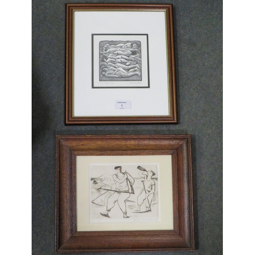 1 - HILARY PAYNTER (1943). 'SATED SLEEP', FRAMED TOGETHER WITH ANOTHER FRAMED EXAMPLE (2)