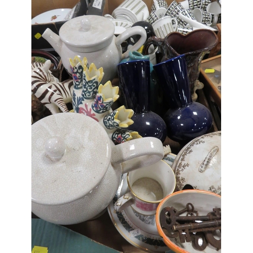 108 - FIVE TRAYS OF COLLECTABLE'S. CERAMICS AND GLASS ETC TO INCLUDE CRYSTAL TUMBLERS