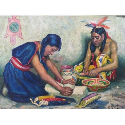 11 - INDISTINCTLY SIGNED OIL ON BOARD STUDY OF TWO NATIVE AMERICAN INDIANS