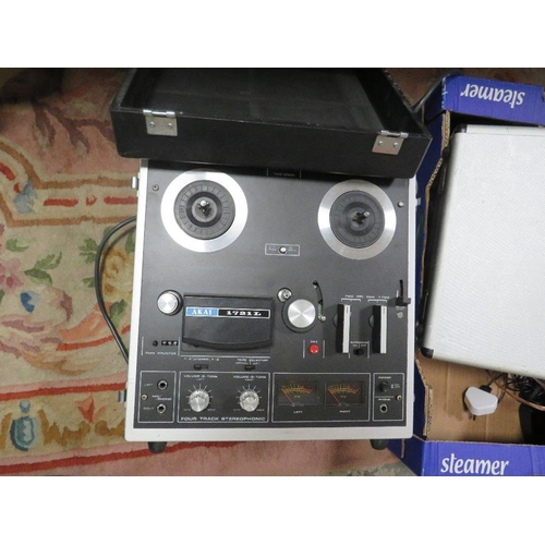 114 - A QUANTITY OF COLLECTABLE'S TO INCLUDE A REEL TO REEL PLAYER, VIDEO CAMERA, CD DECK, MUSIC STANDS ET... 