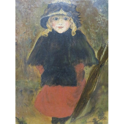 12 - A.M.COTTERILL OIL ON CANVAS STUDY OF A YOUNG GIRL HOLDING AN UMBRELLA