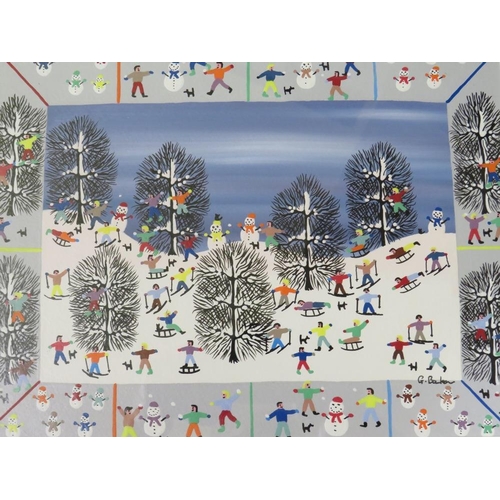 13 - GORDON BARKER A FRAMED AND GLAZED MIXED MEDIA - 'SNOW SPORTS'