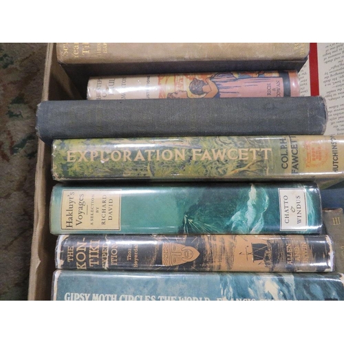 139 - TWO TRAYS OF MISCELLANEOUS BOOKS TO INCLUDE EXPLORATION ETC