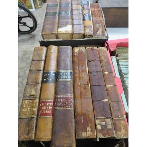 154 - TWO TRAYS OF ACTS OF PARLIAMENT STATUTES, 11 VOLUMES 18TH & EARLY 19TH CENTURY