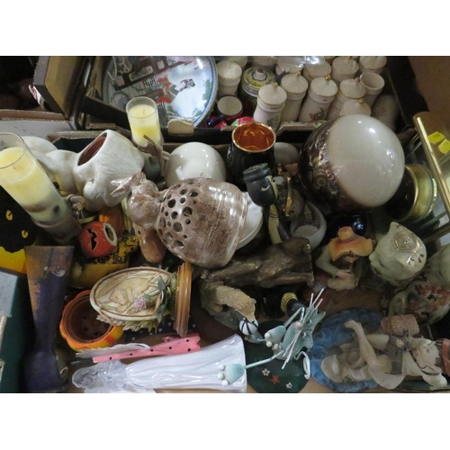 168 - THREE TRAYS OF CERAMICS, SUNDRIES TO INCLUDE METAL WARE