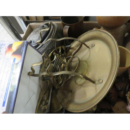 168 - THREE TRAYS OF CERAMICS, SUNDRIES TO INCLUDE METAL WARE