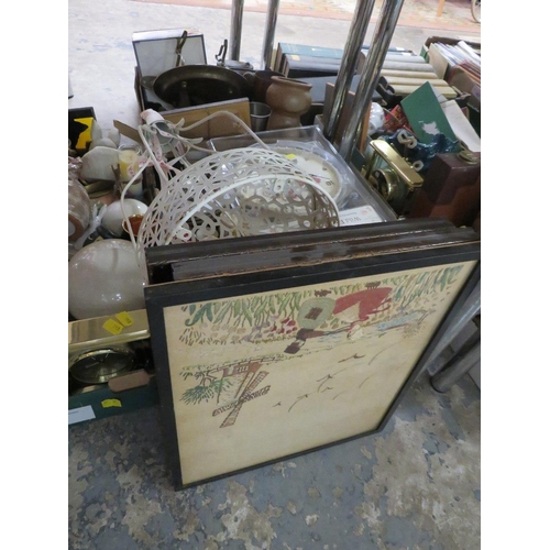 168 - THREE TRAYS OF CERAMICS, SUNDRIES TO INCLUDE METAL WARE