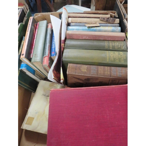 172 - TWO TRAYS OF ASSORTED BOOKS TO INCLUDE THE MYTHS OF GREECE AND ROME, REF ATLAS OF GREATER LONDON AND... 