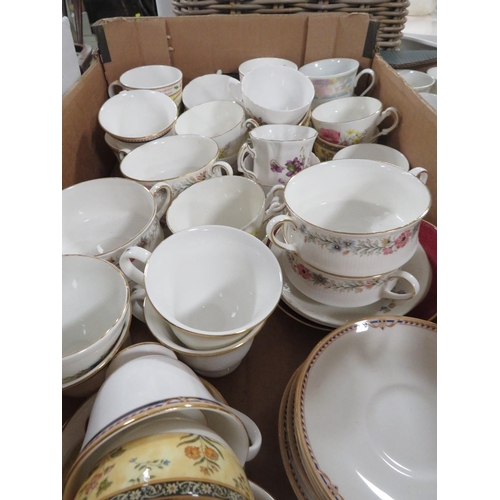 174 - FOUR TRAYS OF CERAMICS TO INCLUDE A SHELLY DRAINER, AYNSLEY ORCHARD GOLD PLATE ETC