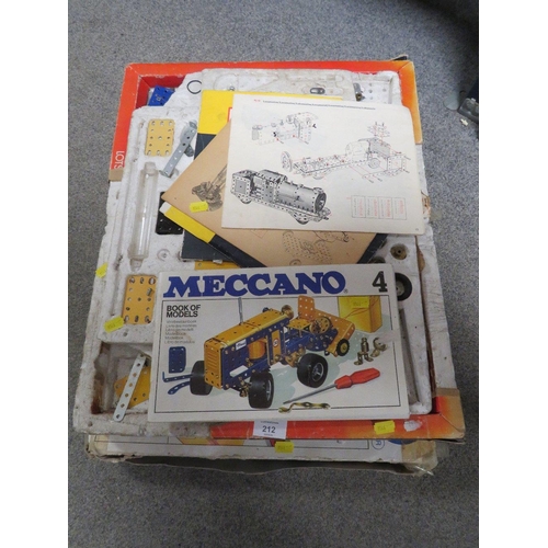 212 - TWO BOXES OF MECCANO ITEMS INCLUDING MANUALS ETC