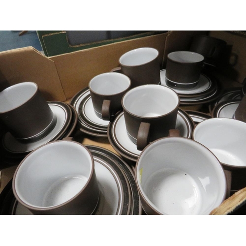 220 - THREE TRAYS OF HORNSEA CONTRAST TEA/DINNER WARE