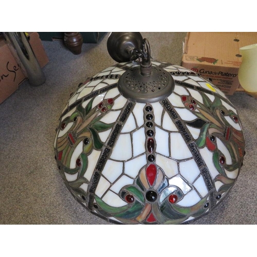 230 - A TIFFANY STYLE LAMP SHADE TOGETHER WITH A CEILING LIGHT FITTING