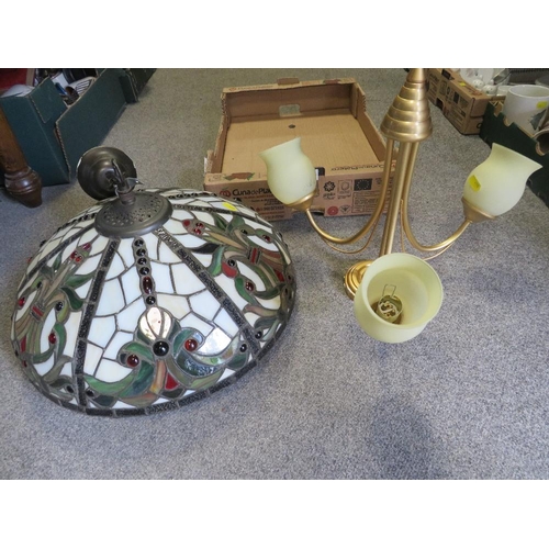 230 - A TIFFANY STYLE LAMP SHADE TOGETHER WITH A CEILING LIGHT FITTING