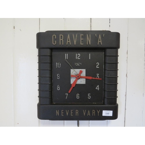 248 - A VINTAGE CRAVEN A SMITH SECTRIC NEVER VARY ELECTRIC ADVERTISING WALL CLOCK (UNCHECKED)