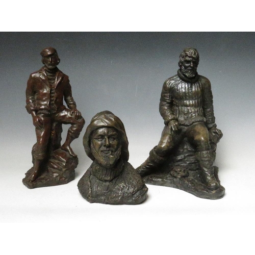 303 - THREE JOHN LETTS SCULPTURES OF FISHERMEN TALLEST H 32 CM