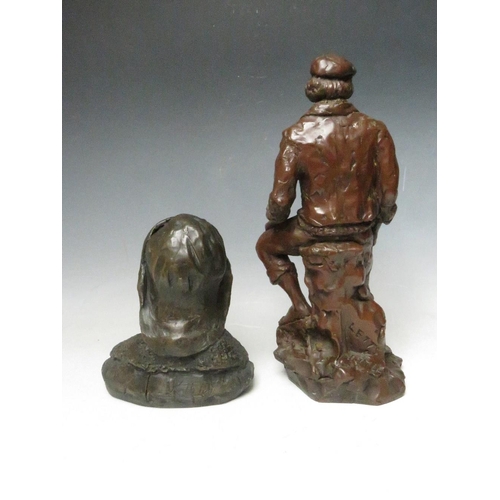 303 - THREE JOHN LETTS SCULPTURES OF FISHERMEN TALLEST H 32 CM