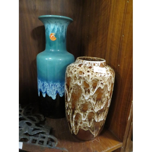 310 - TWO VINTAGE RETRO GERMAN VASES TO INCLUDE A JASBA EXAMPLE WITH ORIGINAL LABEL - TALLEST H 45 CM