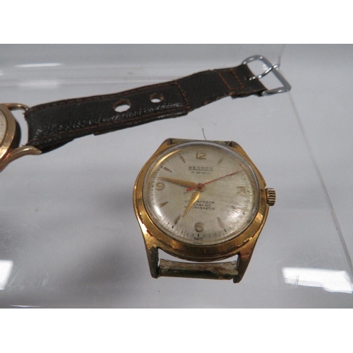 394 - A RECORD 9CT WRIST WATCH TOGETHER TWO OTHERS A/F