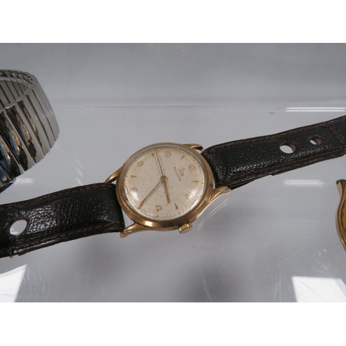 394 - A RECORD 9CT WRIST WATCH TOGETHER TWO OTHERS A/F