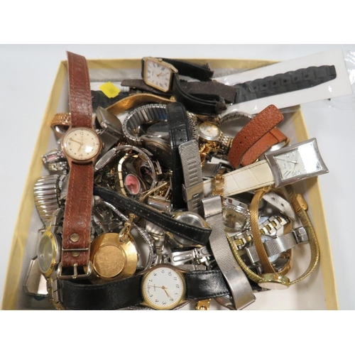 404 - A TRAY OF ASSORTED WRIST WATCHES TO INCLUDE A VINTAGE INGERSOLL PILOTS STYLE WATCH