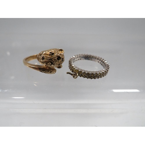 406 - A VINTAGE SILVER RING BY BIBA AND A SAPPHIRE SET SILVER GILT RING (2)