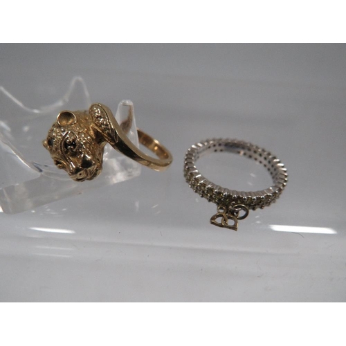 406 - A VINTAGE SILVER RING BY BIBA AND A SAPPHIRE SET SILVER GILT RING (2)