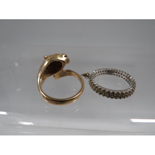 406 - A VINTAGE SILVER RING BY BIBA AND A SAPPHIRE SET SILVER GILT RING (2)