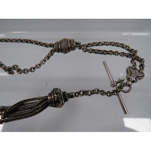 420 - A VICTORIAN TYPE SILVER LADIES ALBERTINA WATCH CHAIN