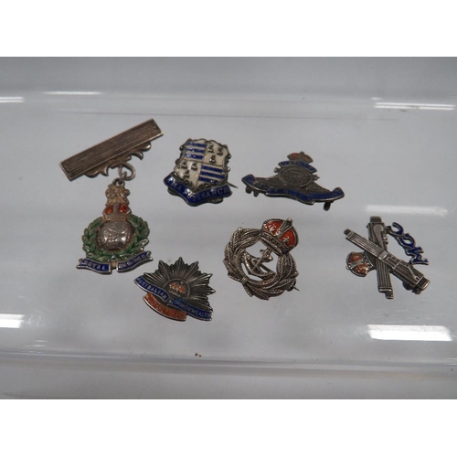 422 - SIX SILVER AND ENAMEL MILITARY BADGES