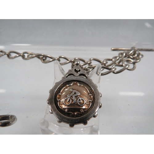 427 - AN ANTIQUE SILVER GENTS POCKET WATCH ALBERT CHAIN