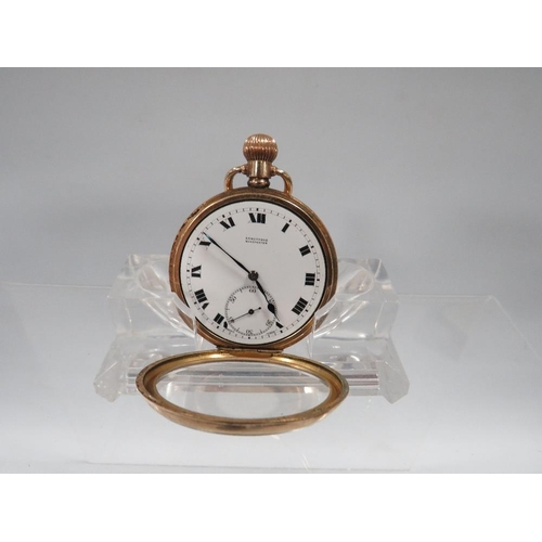 432 - AN ANTIQUE GENTS POCKET WATCH BY ROLEX - THE ROLLED GOLD DENNISON CASE MARKED 10CT TO WHERE 20 YEARS... 