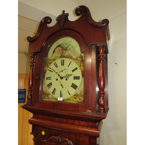 702 - A LARGE ANTIQUE MAHOGANY LONGCASE CLOCK WITH NON FUNCTIONAL MOON ROLLER AND LATER WESTMINSTER CHIME ... 