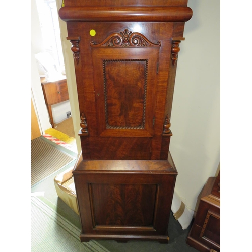 702 - A LARGE ANTIQUE MAHOGANY LONGCASE CLOCK WITH NON FUNCTIONAL MOON ROLLER AND LATER WESTMINSTER CHIME ... 