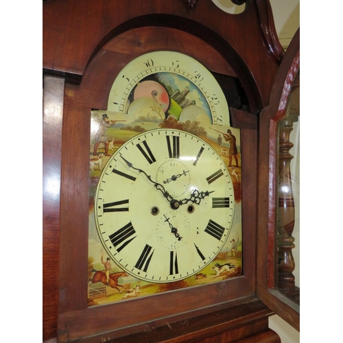 702 - A LARGE ANTIQUE MAHOGANY LONGCASE CLOCK WITH NON FUNCTIONAL MOON ROLLER AND LATER WESTMINSTER CHIME ... 